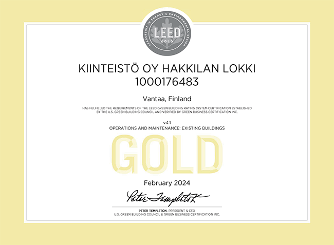 LEED Certification for Vantaa logistics center in Finland